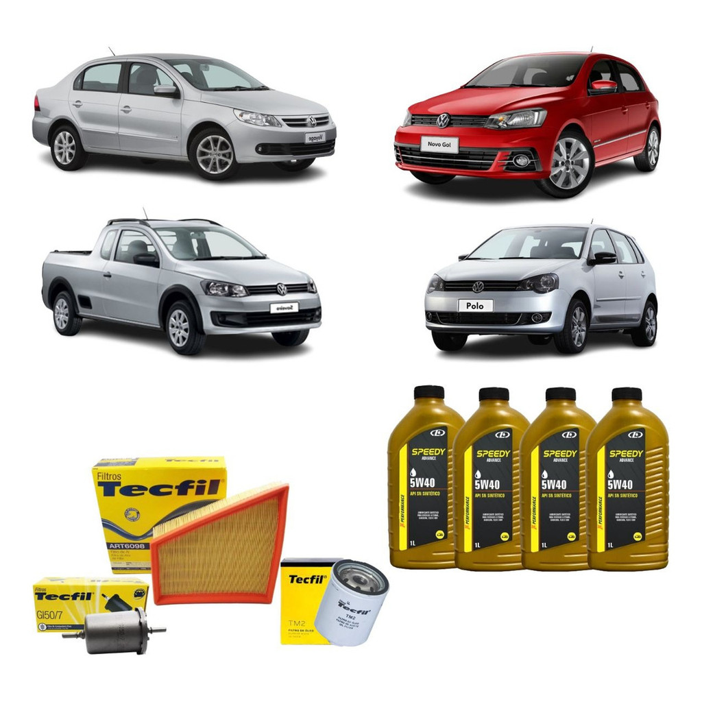 Kit Troca De Oleo E Filtros VW Gol Voyage Polo Saveiro G5 G6 1.6 8V 5W40 Sintético