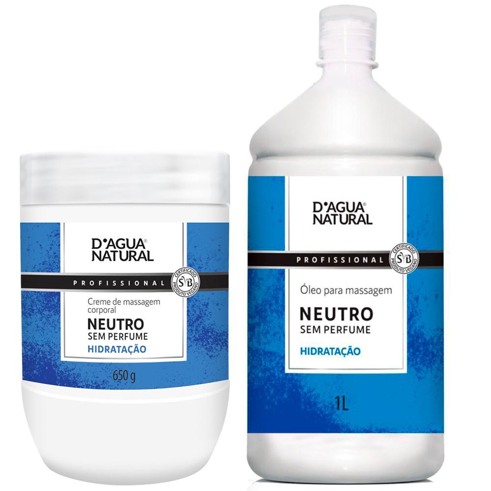 Kit de Massagem Corporal Dagua Natural 1x Creme Massagem Neutro 650g + 1x Óleo Massagem Neutro 1L
