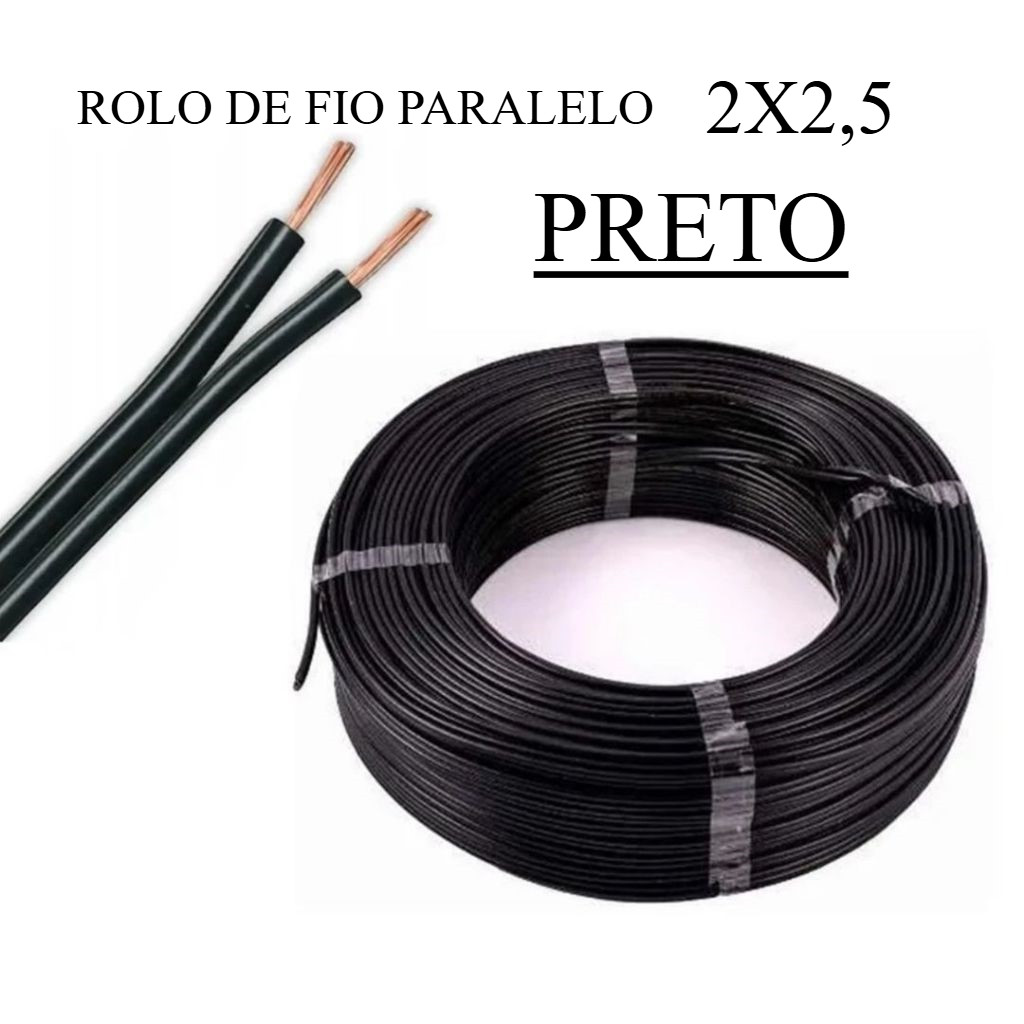 Fio Cordão Paralelo 2x2,5mm Preto 25/40/50 e 100 metros em Oferta na Shopee
