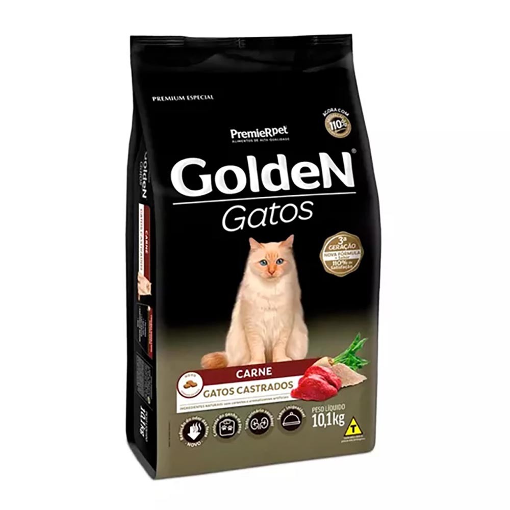 Ração Premier Golden para Gatos Adultos Castrados Carne 10,1kg - Pets