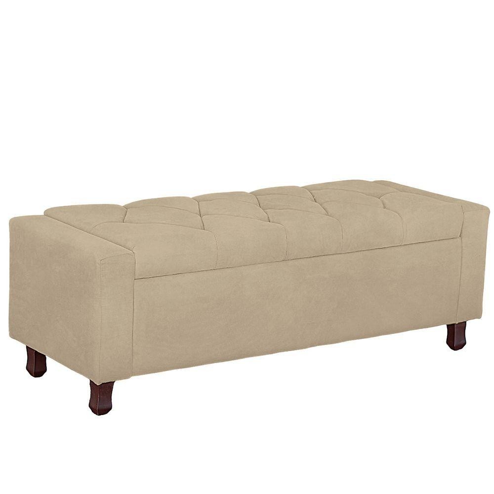 Calçadeira Baú Casal King Size Estofada Valencia Veludo Cor Bege em Oferta na Shopee