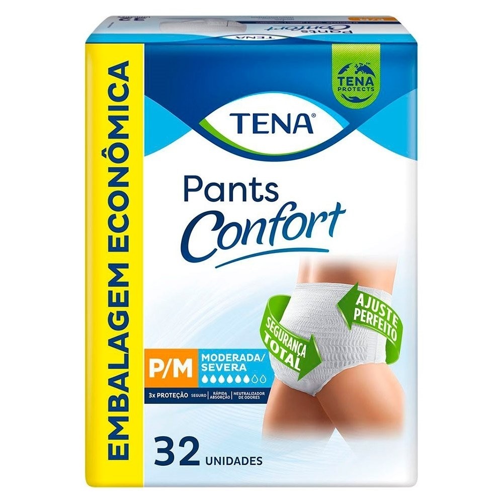 Roupa Íntima Tena Pants Confort P/M - 3 Pacotes com 32 Fraldas - Total 96 Tiras em Oferta na Shopee