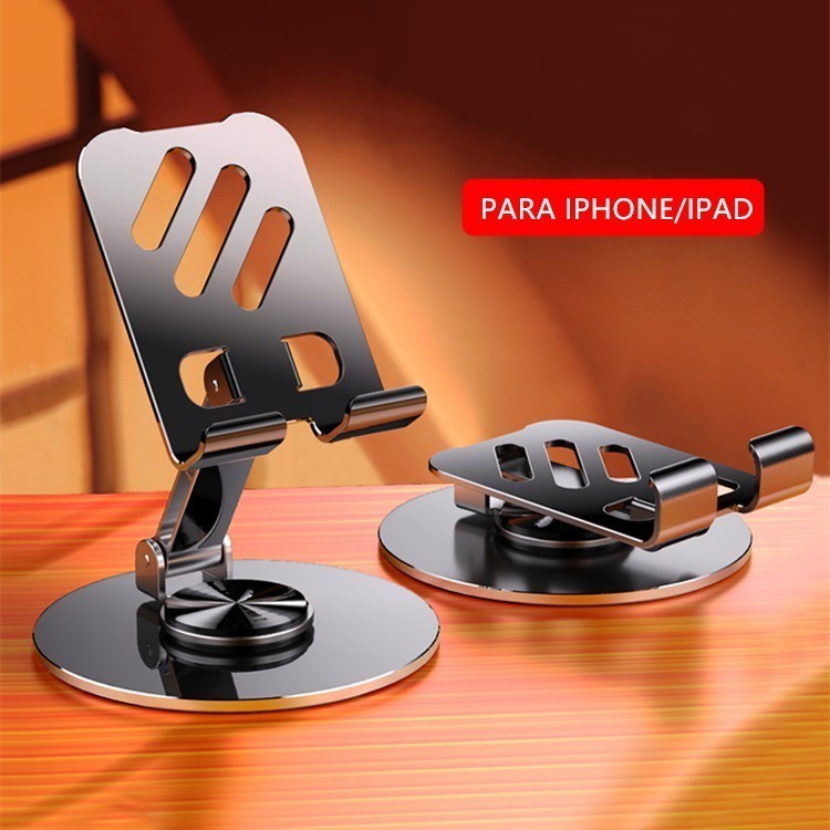Suporte de celular de liga dobrável, giratório de 360 graus, compacto, portátil, para mesa