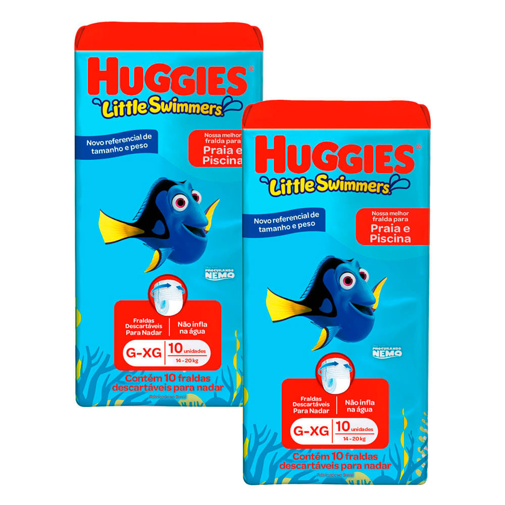 Kit 2 Fralda Huggies Little Swimmers Tamanho G/XG Pacote com 10 Fraldas Descartáveis cada