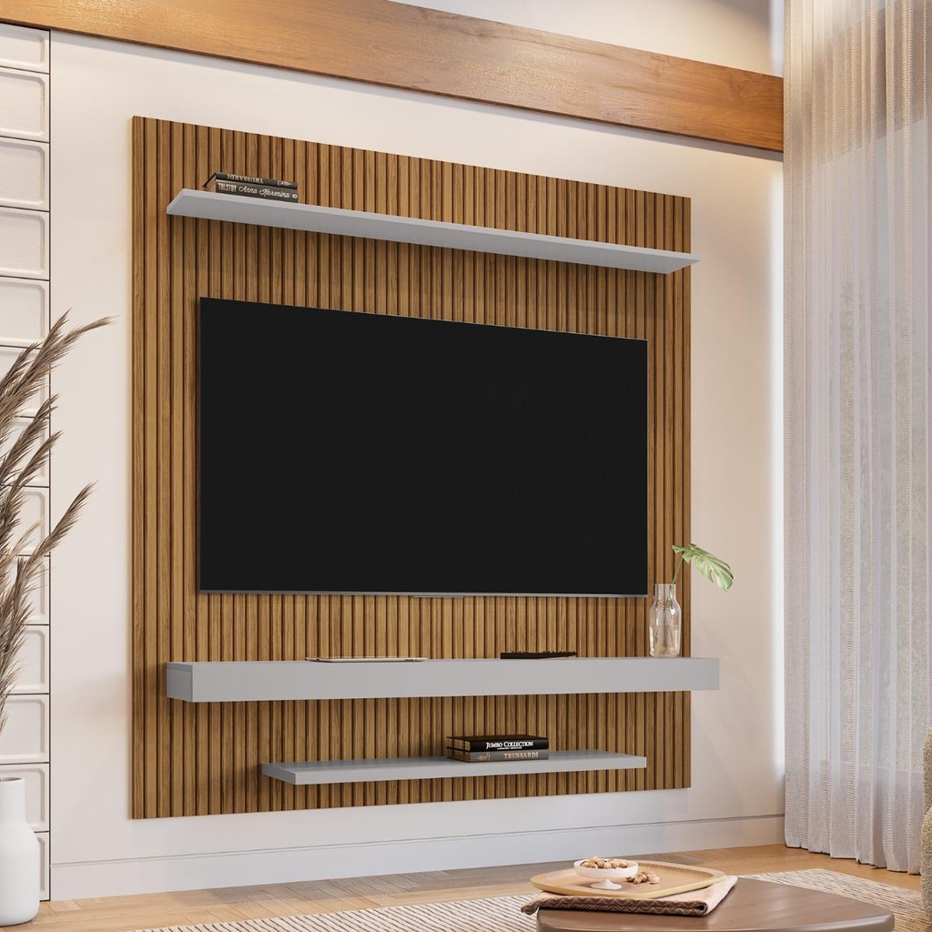 Painel Para TV 60 Polegadas Eden Cinamomo Ripado Off White em Oferta na Shopee