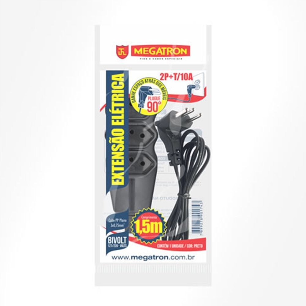 Extensão Pratik Cabo PP 2P+T 3x0,75mm - 3 Tomadas Preto 1,5m em Oferta na Shopee