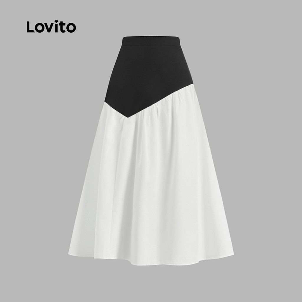 Detalhes do Lovito Saias Elegantes Com Costura Em Tecido, Saias De Verão/Primavera Para Mulheres L129ED040