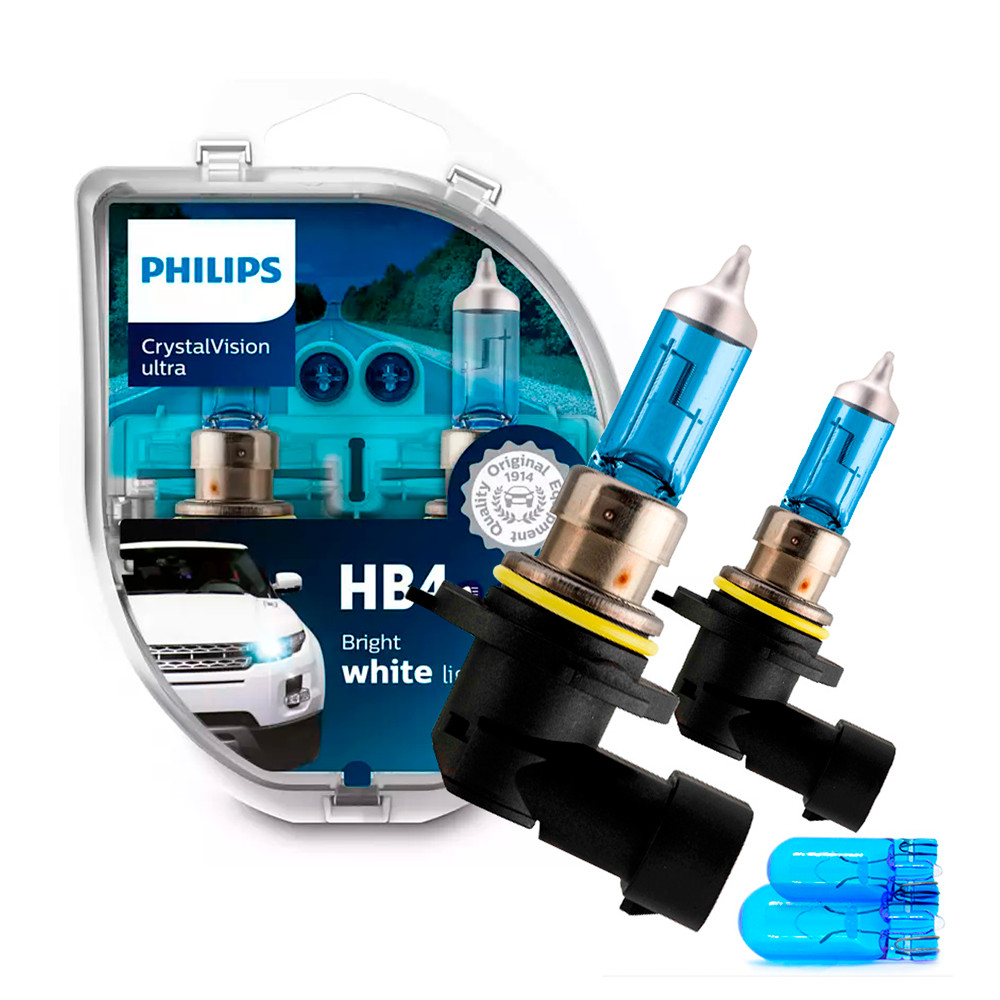 Lâmpada Philips Crystal Vision Ultra H11 HB3 HB4 Super Branca 4300K + Pingo