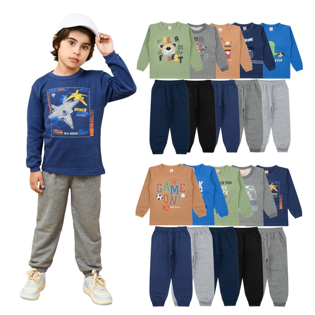 Kit Conjuntos Blusa Moletom + Calça Roupa Menino Infantil - Conjunto Menino Sortido Moda Inverno Frio Bebê
