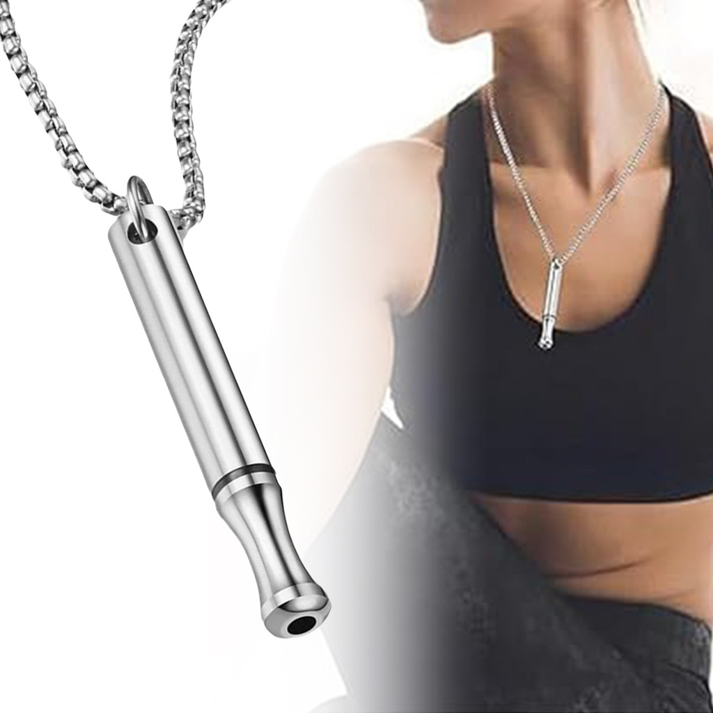 Imagem 1 Pçs Meditação Respiração Apito De Aço Inoxidável Pingente Ansiedade Alívio Descompressão Colar Jóias Acessórios