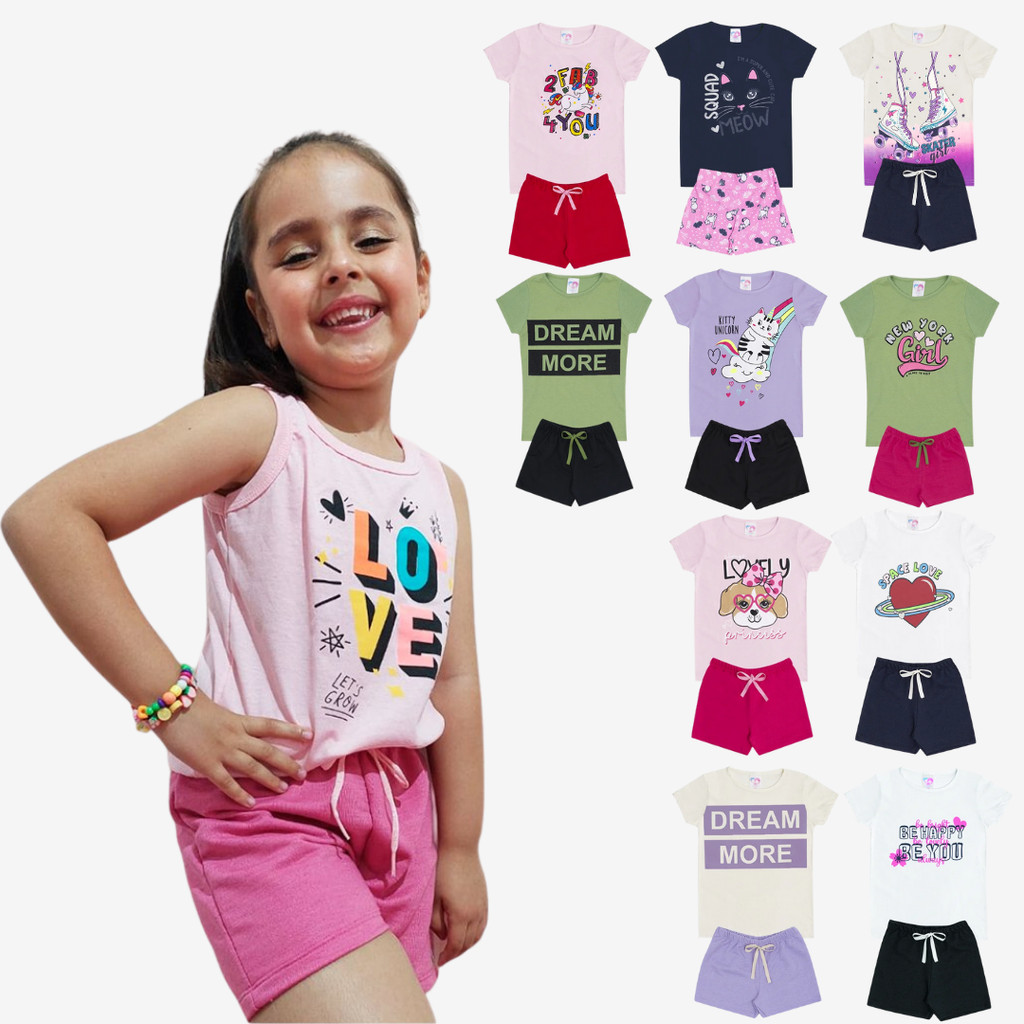 Roupa Infantil Menina Kit com 10 Peça Sortidas de Verão 4 ao 14 Conjunto Feminino Criança Envio Imediato Todo Brasil