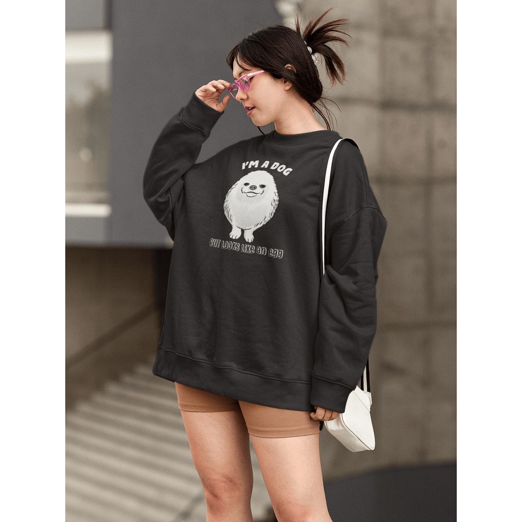 Moletom Blusa de Frio Básico Estiloso Feminino Estampado Gola Redonda Confortável 100% Algodão - DOG.