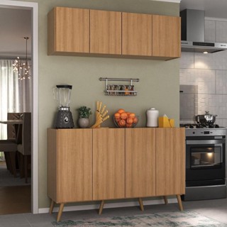 Kit Armário de Cozinha Aéreo e Balcão 4 Portas Retrô Multimóveis MP2170 em Oferta na Shopee