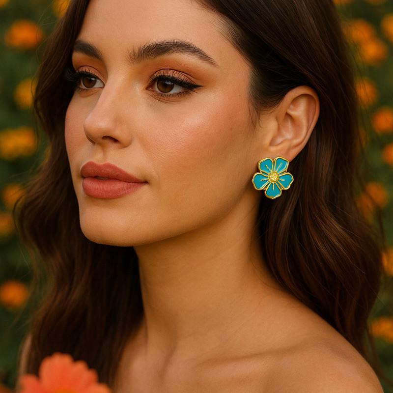 Brinco Flor Feminino Folheado a Ouro 4 Cores Delicado e Elegante