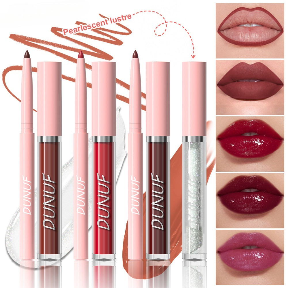 Velvet Matte-3 Em 1 Conjunto De Brilho Labial E Delineador À Prova D'água , Resistente Ao Suor , Batom Líquido Lipliner