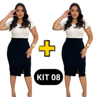 Kit 02 Saias Femininas Com Fenda Bolso Botão Fake Saia Feminina Social Igreja Moda Evangélica em Oferta na Shopee