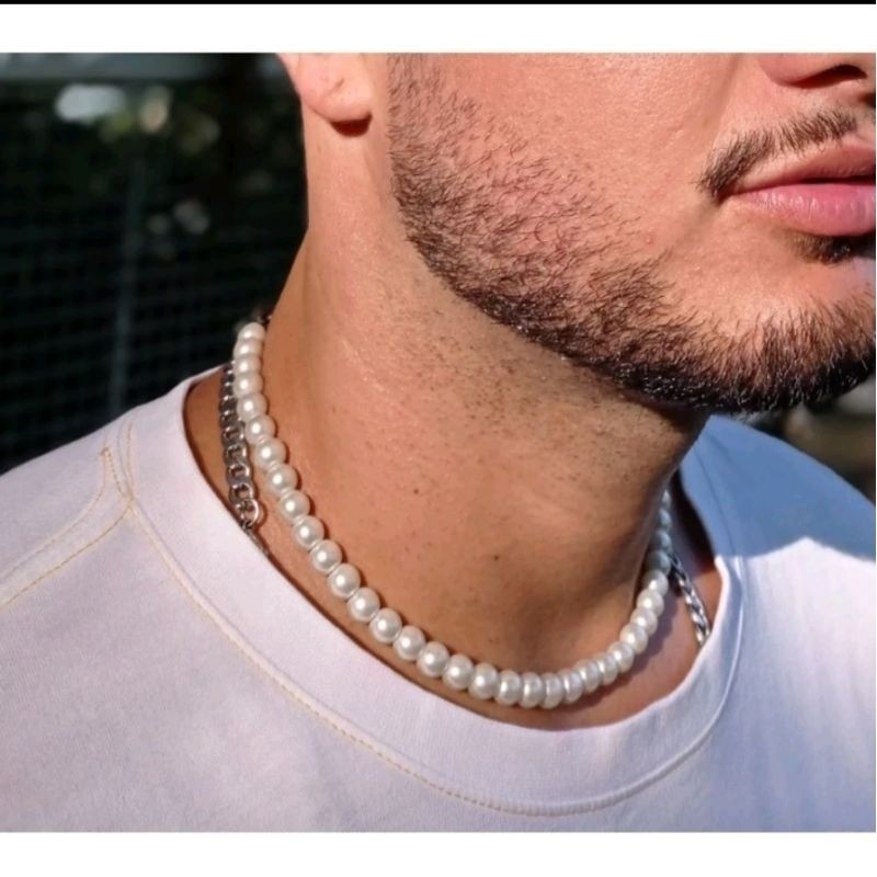 Colar gargantilha Pérola Masculino Feminino Unissex Moda Colar de perola masculino