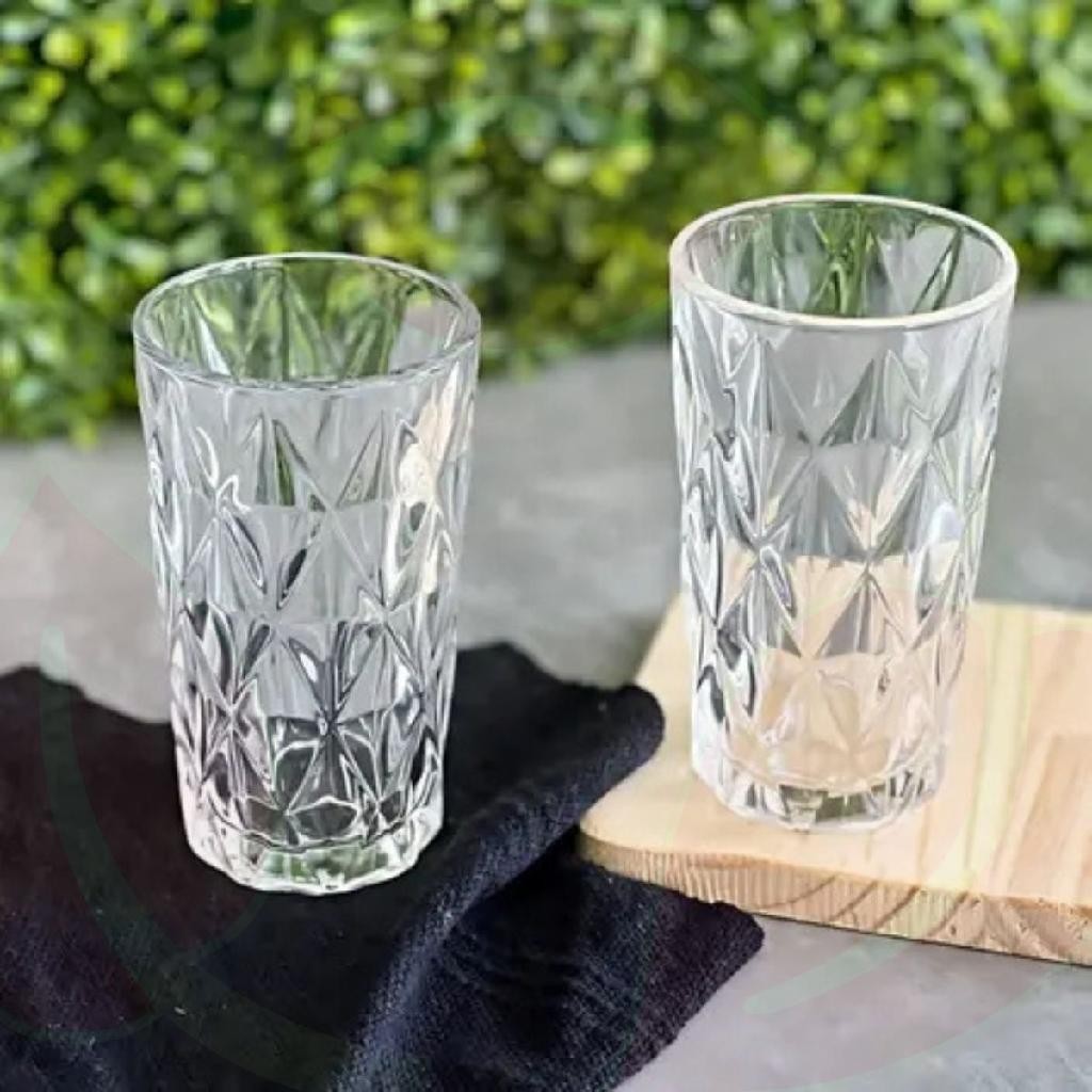 Kit Copos de Vidro Resistente Diamante 370ml Sucos Água em Oferta na Shopee