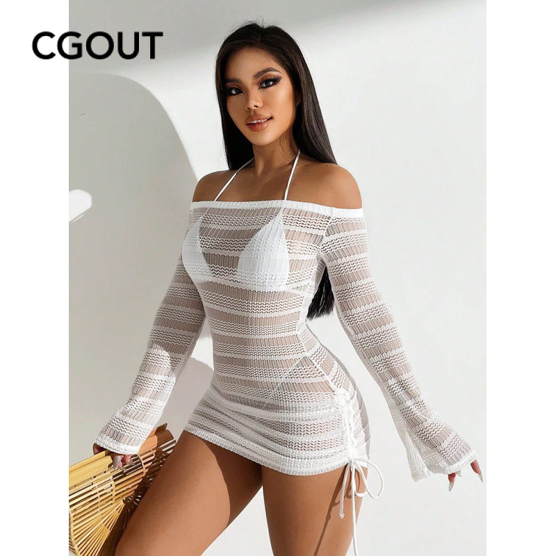 Maiô de malha oco fora do ombro blusa de praia — imagem 1