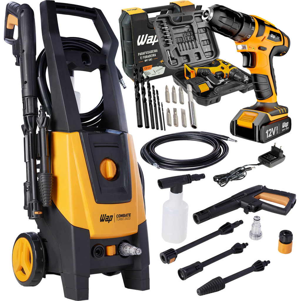 Lavadora de Alta Pressão Combate Turbo 2600 com Furadeira Maleta Broca Wap - Home & Living