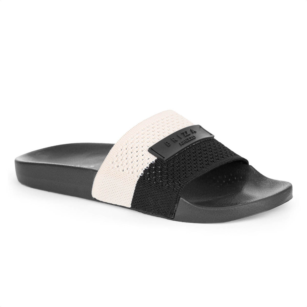 Chinelo Brizza Arezzo Slide Knit Bicolor Preto e Off White - Feminino em Oferta na Shopee