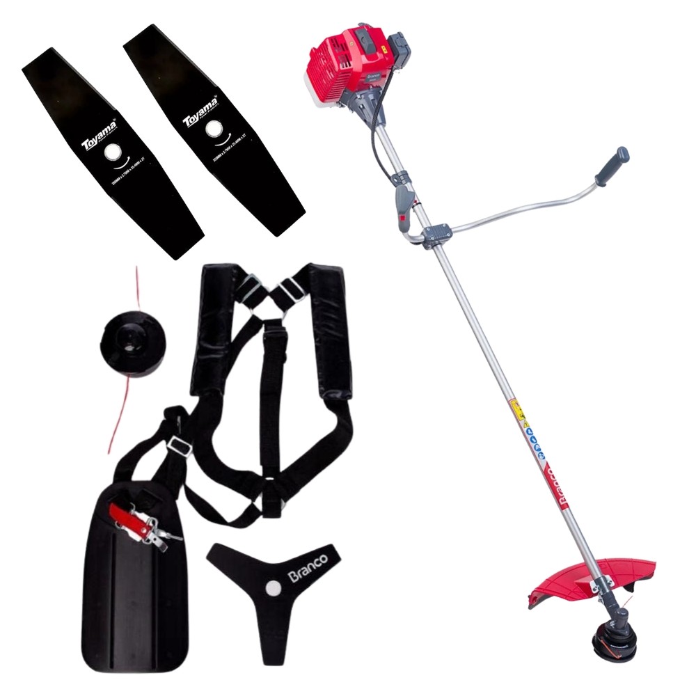 Roçadeira a Gasolina 2,0HP Branco Motores BR52A Com 1 Lâmina de 3 Pontas e 2 Lâminas Extras de 2 Pontas em Oferta na Shopee