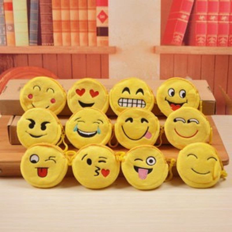 Kit 12 Porta Moeda com anilha de chaveiros Emoji bolsa de chaves Tecido 8cm