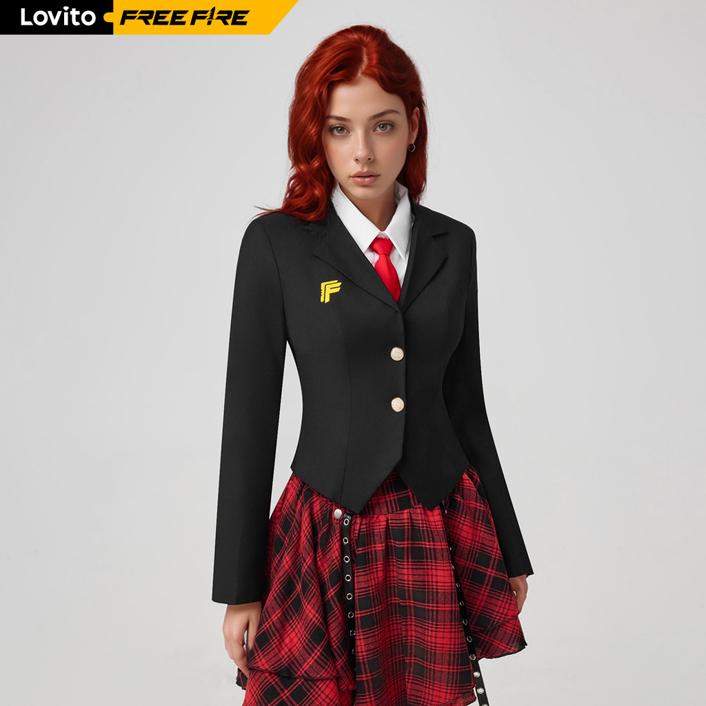 Detalhes do Lovito x Free Fire BLAZER FREE FIRE Blazer feminino bordado com botões LFFB1017