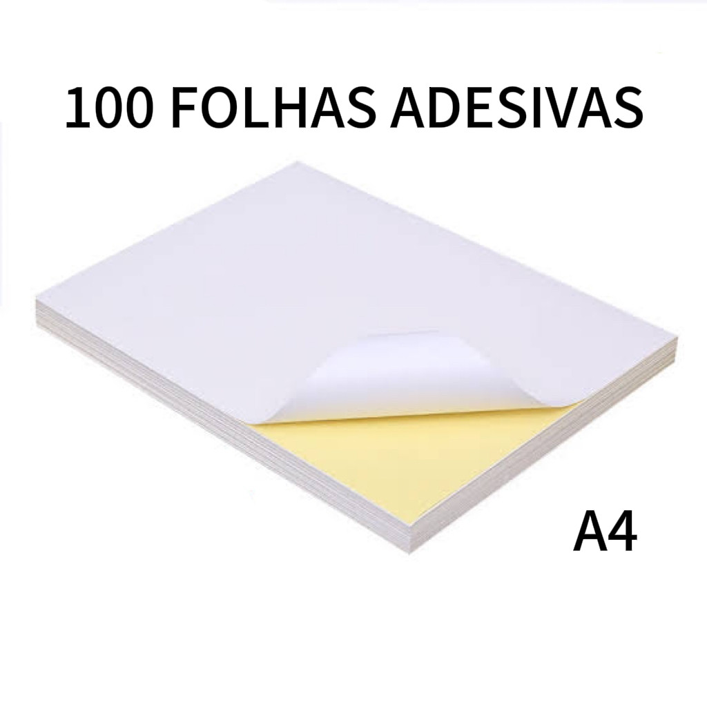 100 Folhas A4 Papel Adesivo Branco Fosco de Etiqueta Pacote