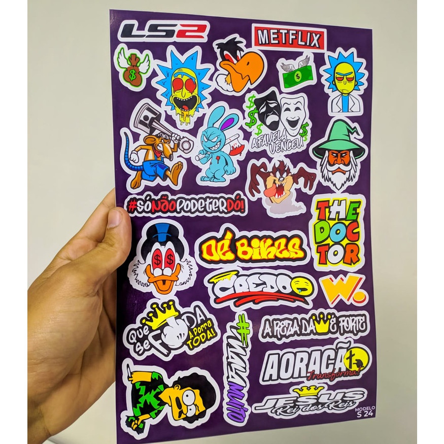 Cartela com 24 Adesivos para carro moto ou bike