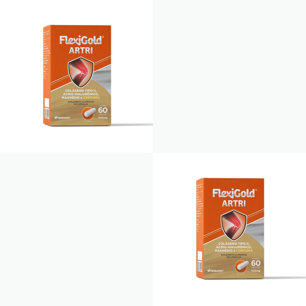 Kit 2 Unidades Flexigold Artri - 60 capsulas Colágeno tipo II, Ácido hialurônico, Magnésio e Curcuma