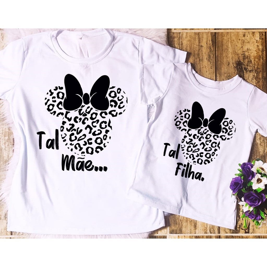 Camiseta Tal Mãe Tal Filha Estampada Minnie Kit Presente Dia das Mães T-Shirt Adulto + Camiseta Infantil