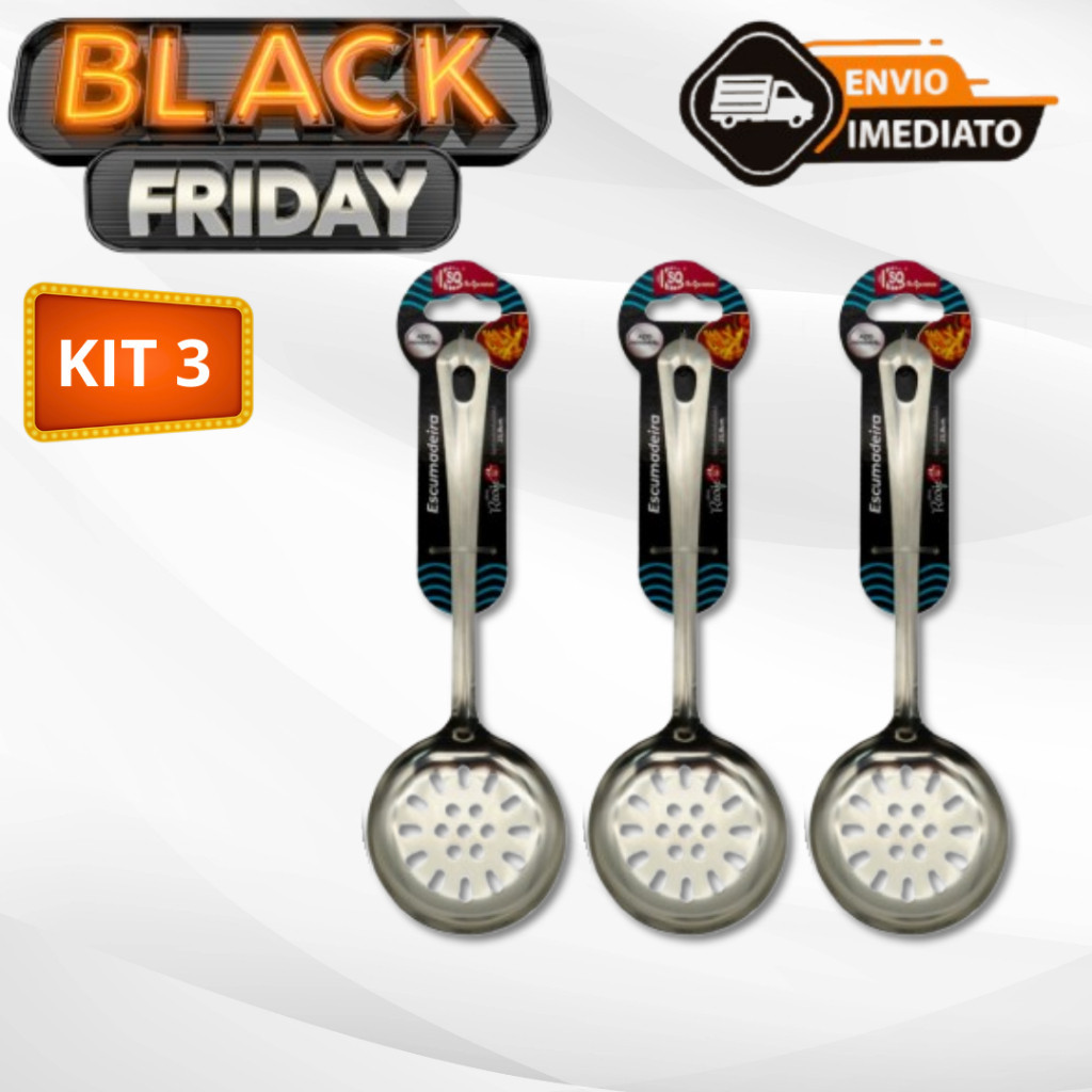 Kit 3 Escumadeiras Para Fritura em Aço Inox De Pastel Batata Salgado Peneira Resistente Para Cozinha Envio Imediato