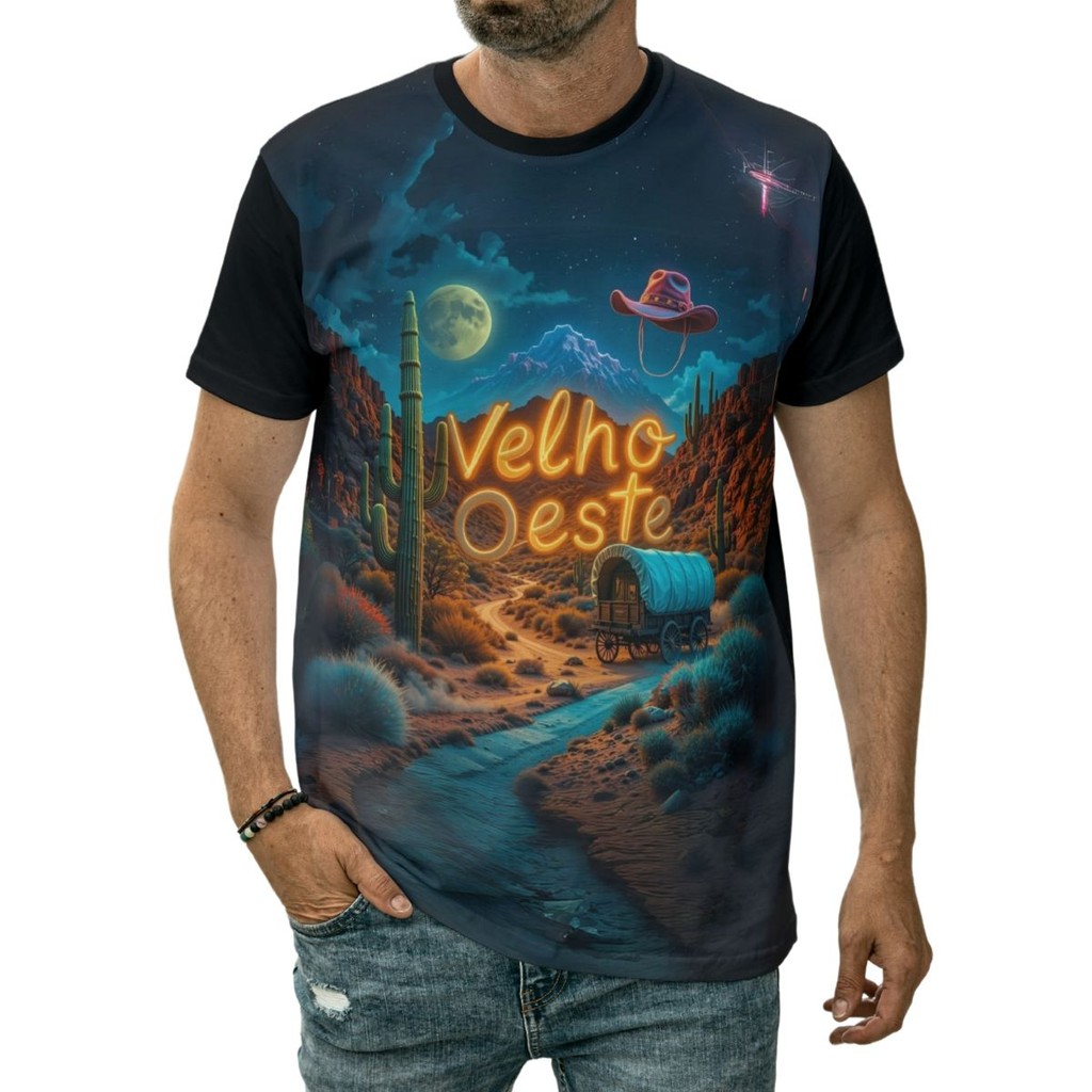 Camiseta Arte Velho Oeste Faroeste Cowboy Cavalo Chapéu