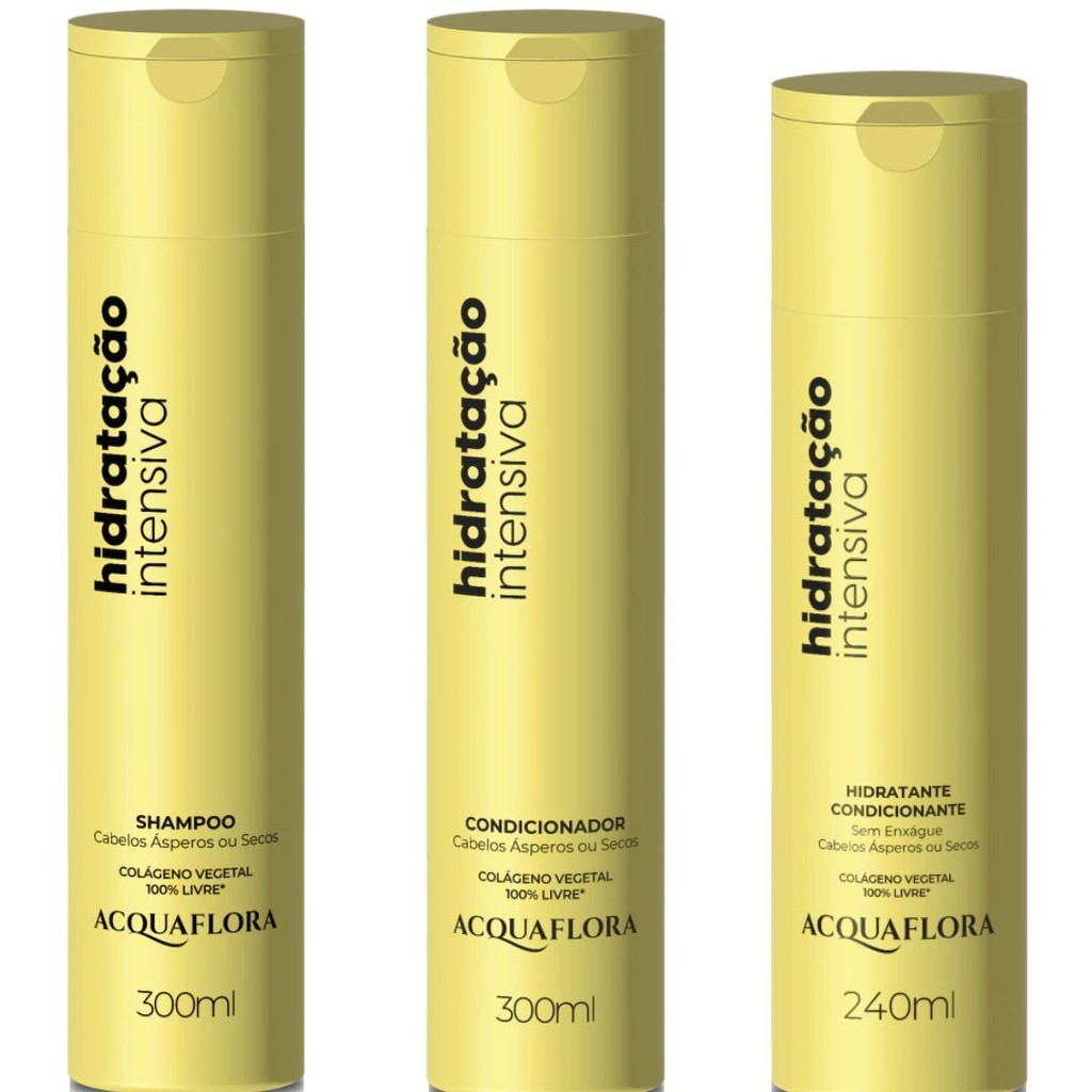 Kit Hidratação Intensiva - Shampoo 300ml + Condicionador 300ml + Hidratante Sem Enxágue 240ml - Acquaflora