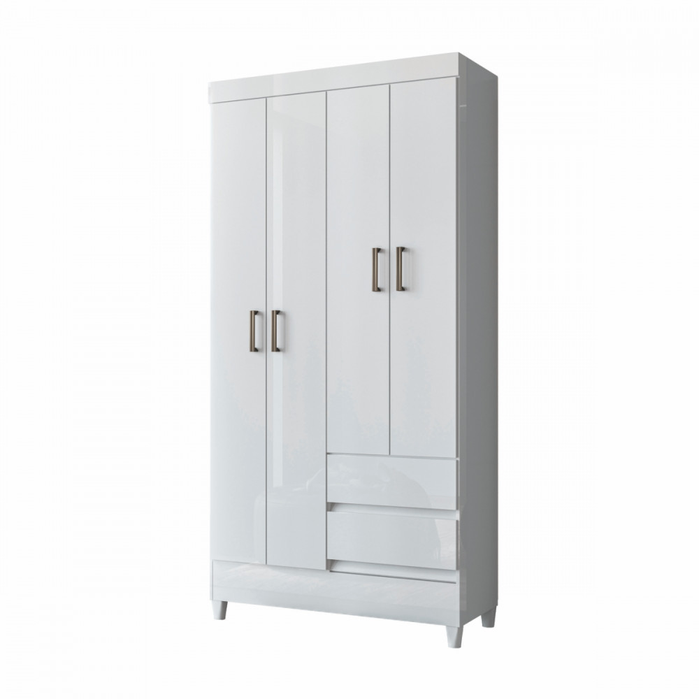 Guarda Roupa Solteiro com Pés 4 Portas 2 Gavetas Branco New Opção em Oferta na Shopee