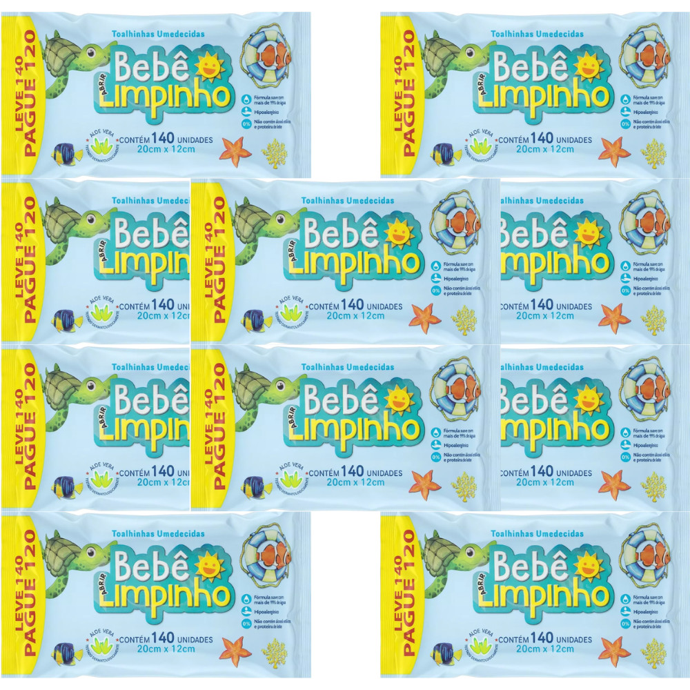 Kit Com 1.400 Toalhas Umedecidas Lenços Bebe Limpinho 99% de água