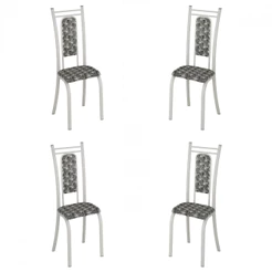 Conjunto com 4 Cadeiras Paris Liso Branco com Mosaico Cinza Teixeira