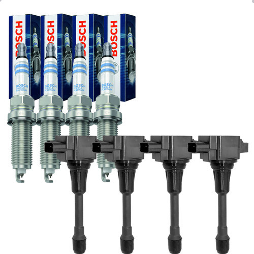 Kit 4 Bobina Dita + 4 Vela Bosch Versa March Tiida Sentra