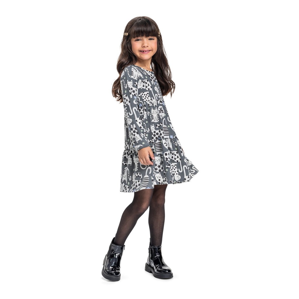 Vestido Infantil Manga Longa de Gatinho Bee Loop
