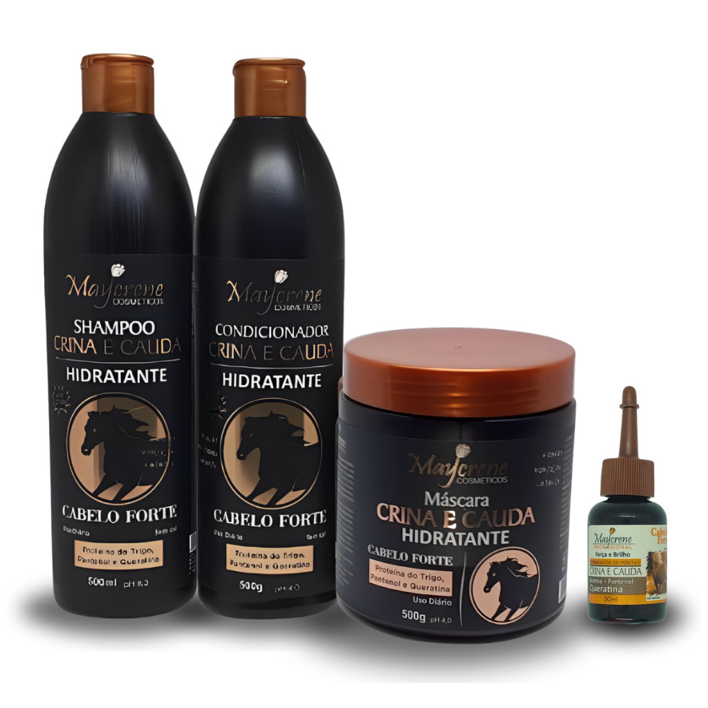 Kit Shampoo + Condicionador + Mascara + Reparador de Ponta Crina e Cauda 500g Maycrene Cabelos Lisos em Oferta na Shopee