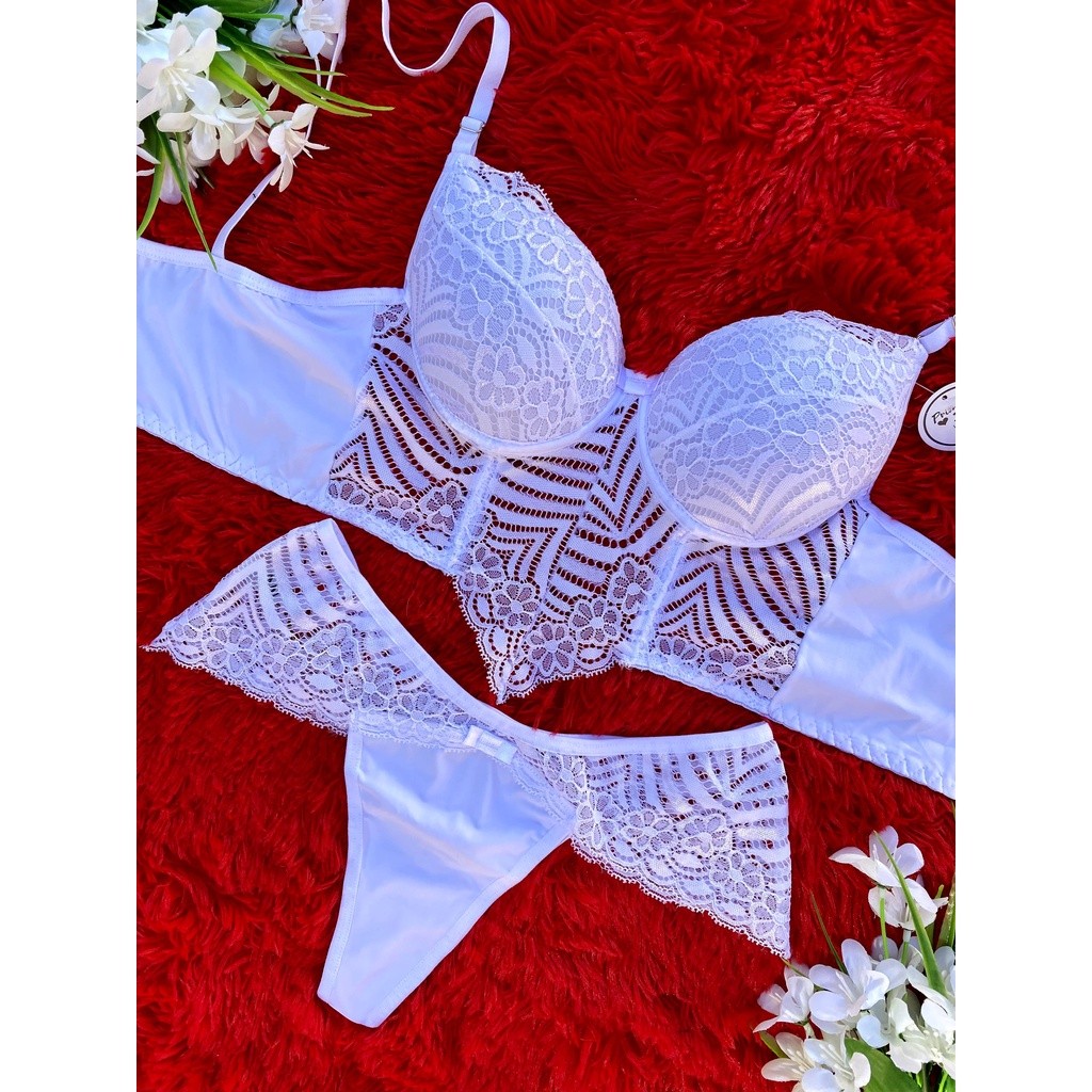 Corpete Fio Duplo Conjunto Lingerie Renda Lançamento em Oferta na Shopee