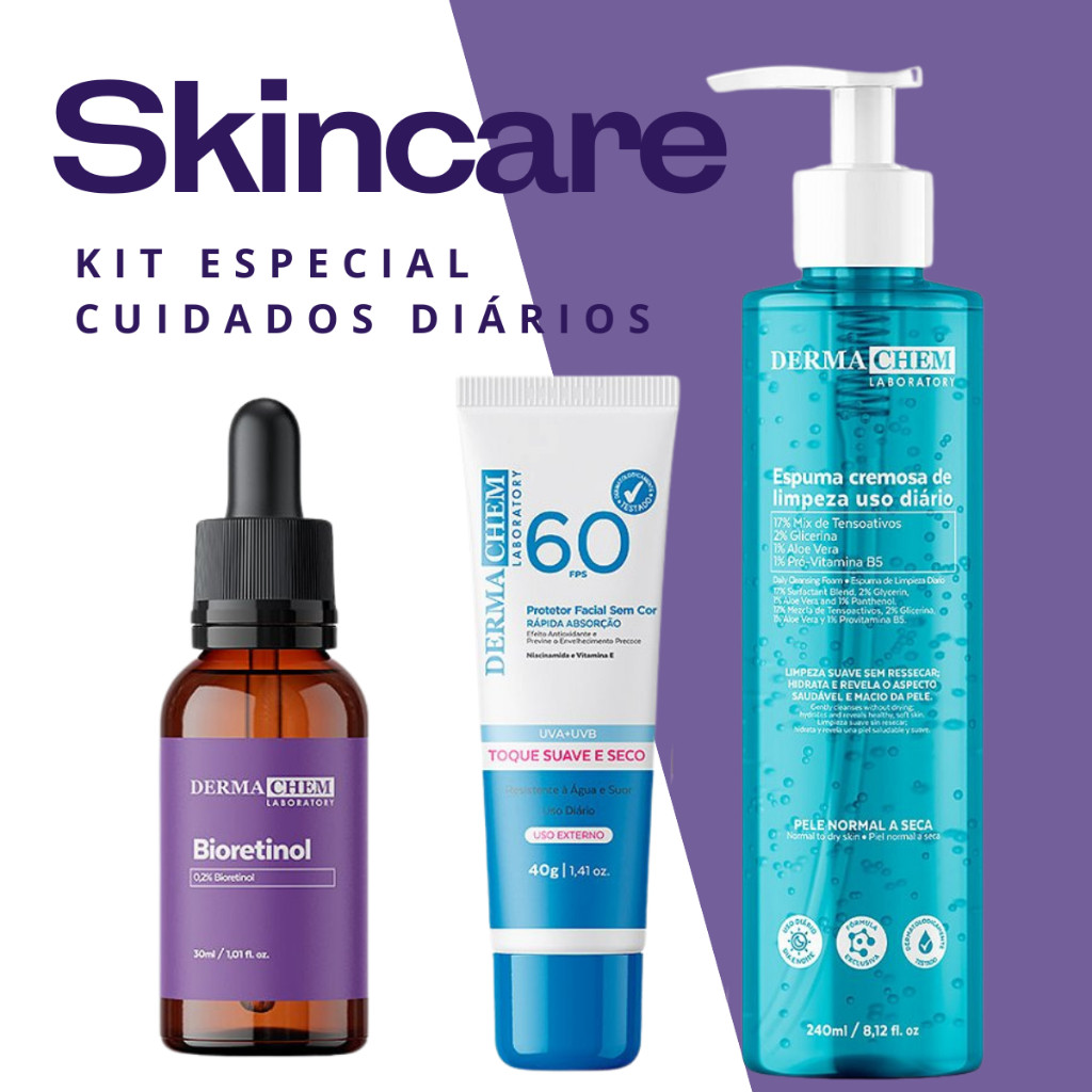 Dermachem Skincare Kit Serum + Protetor + Espuma Esfoliante Dermachem