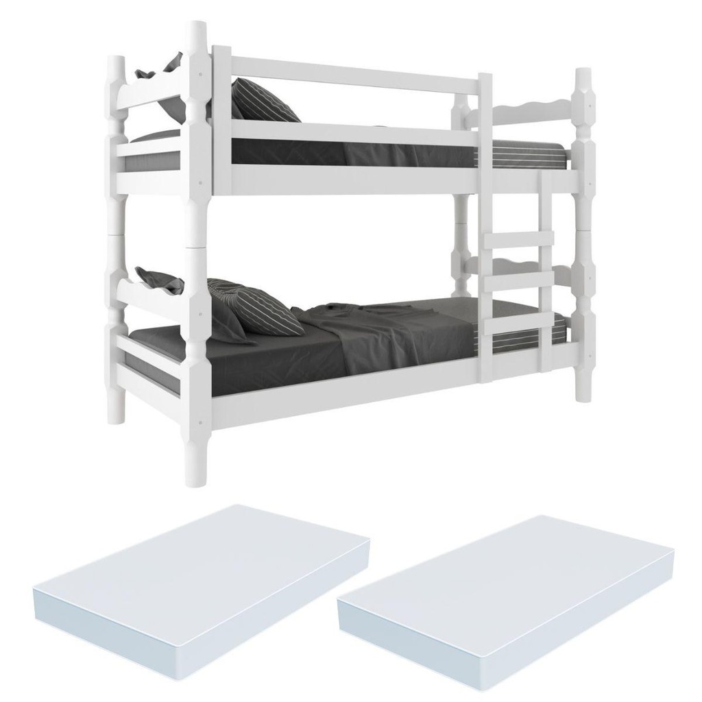 Beliche Madeira Maciça - vira 2 Camas - com Colchões Inclusos Porto Multimóveis VCR4159 em Oferta na Shopee