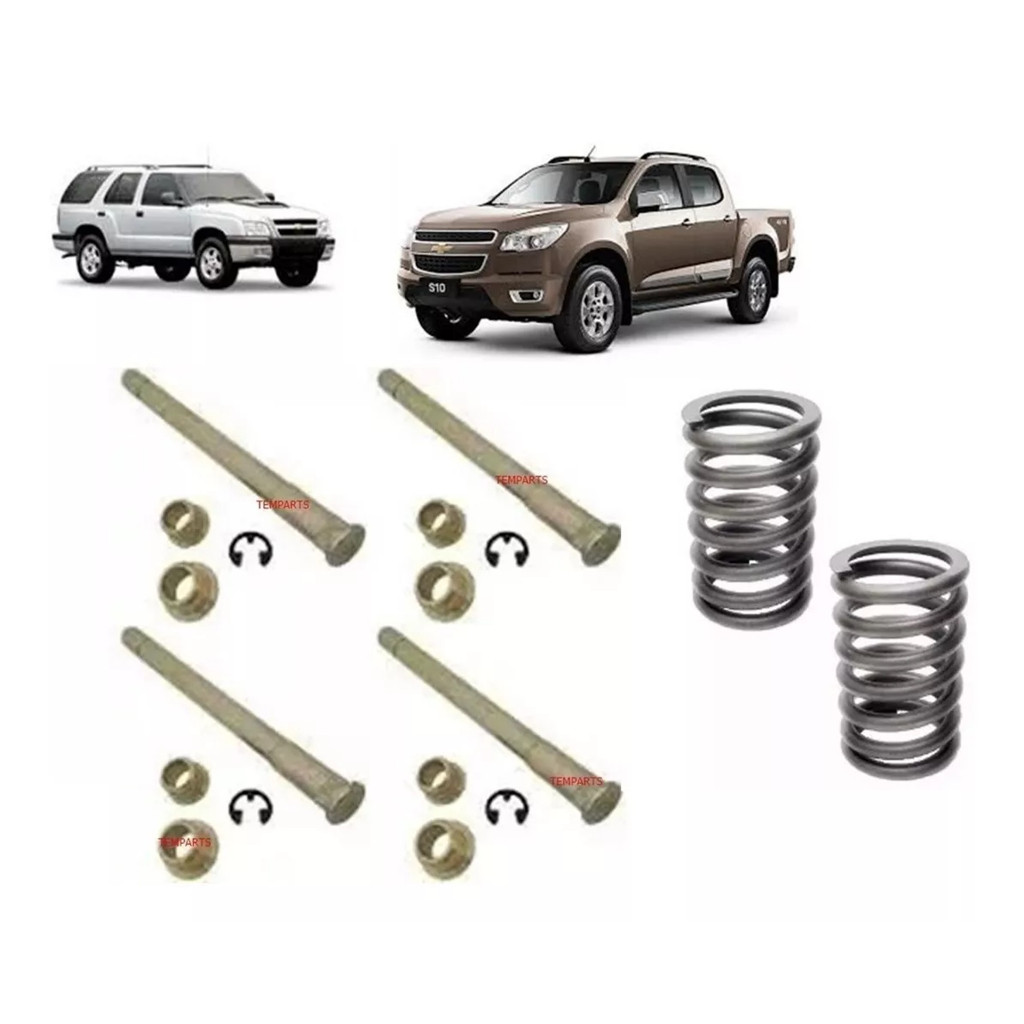 Kit Com 4 Pino Dobradiça 2 Molas Porta S10 Blazer Com Buchas 1995 á 2011