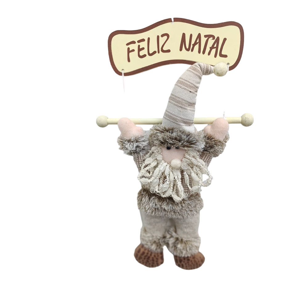 ENFEITE DE NATAL PAPAI NOEL OU BONECO DE NEVE COM PLACA " FELIZ NATAL" 46CMX28CM