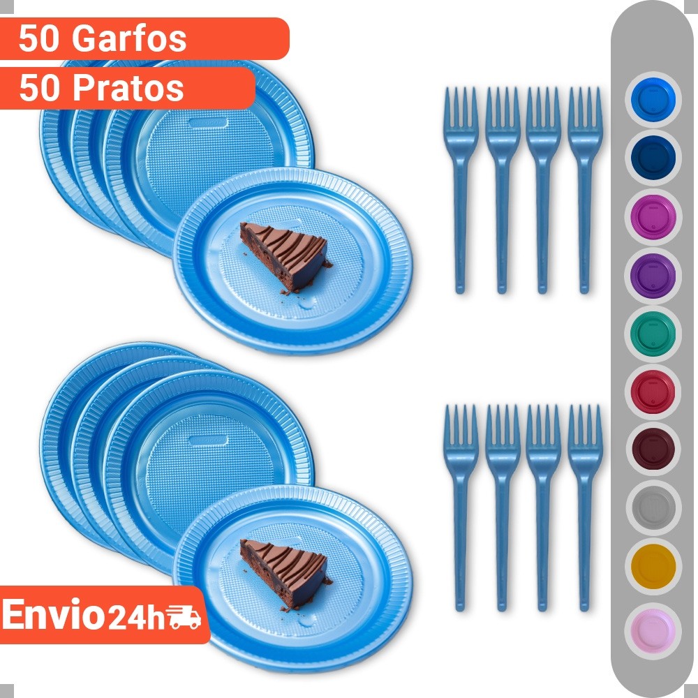 Kit Descartável Sobremesa Bolinho Garfo e Prato Perolado Luxo 50 Pessoas