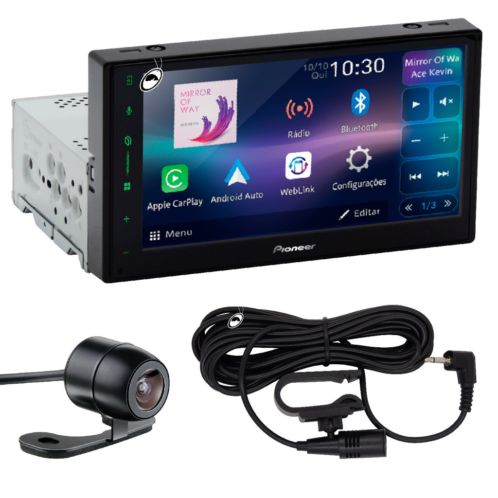 Multimídia 6.8" Pioneer DMH-A5650BT Car Play Android Auto Sem fio + Câmera de Ré