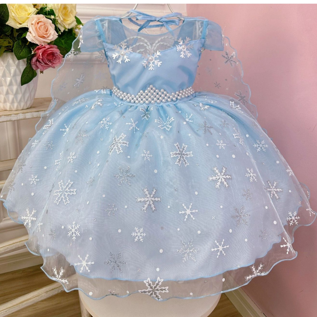 Vestido Frozen com capa aniversario tematico princesas 2 ao 12 N1161