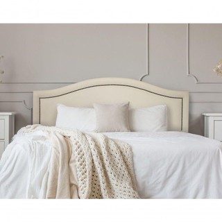 Cabeceira Casal Curva Luxo 140x60 Courino Off White - Tachas Fumê em Oferta na Shopee